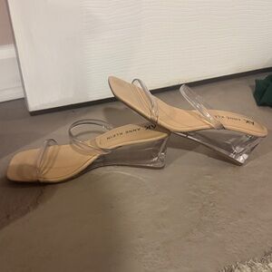 Anne Klein Akwanita Clear Strappy Wedge Sandals in Nude